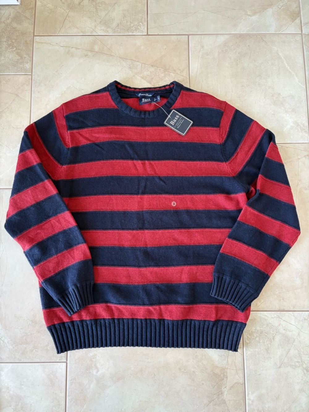 G.H. Bass Striped Sweater NWT, Mens L, Cotton Lambswool Blend, Navy Red Preppy